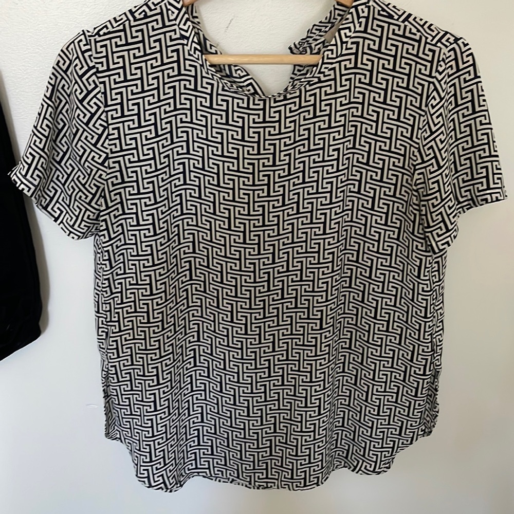 Loft Navy & White Patterned Blouse